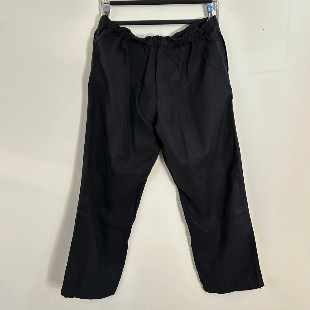 Zara Linen Blend Pants Elastic Waist Tie Crop Black M‎ Good